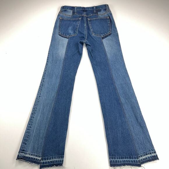 Rentrayage Upcycled Mid Rise Two Tone Patchwork Flare Jeans Size XS 26 Waist - Picture 10 of 15